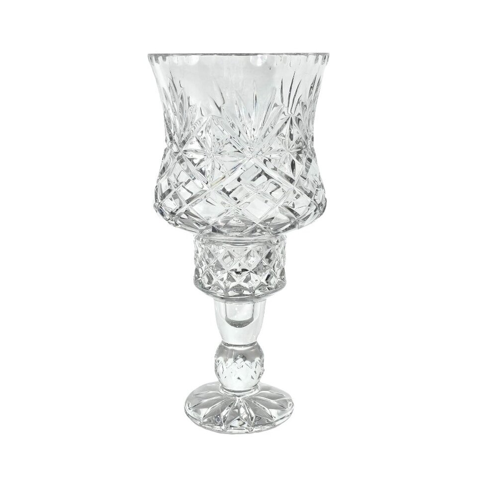 Cut Crystal Candle Hurricane Lamp 11" diamond stars fan luxury glass romantic